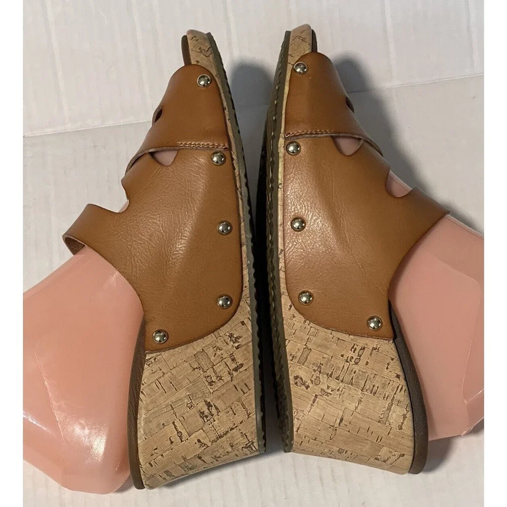 Skechers Luxe Foam Sz 9 M/39 EU Brown Cork Wedge￼ Strappy Sandals Slides C - Picture 5 of 9